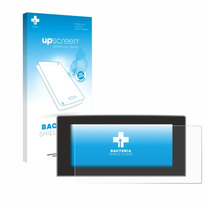 Face avant d’un emballage produit avec le logo de la marque upscreen. À côté, l’appareil Ford Focus 2022 Sync 4 13.2" est repr