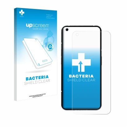 Face avant d’un emballage produit avec le logo de la marque upscreen. À côté, l’appareil Nothing Phone (1) est représenté avec