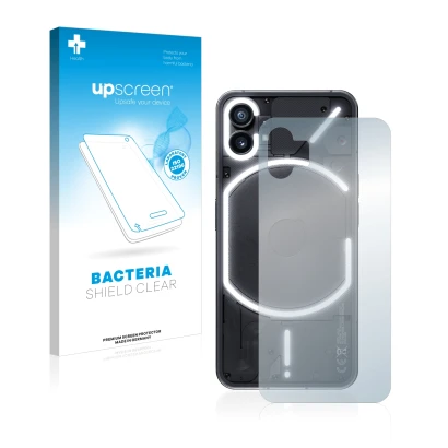 Face avant d’un emballage produit avec le logo de la marque upscreen. À côté, l’appareil Nothing Phone (1) (Arrière) est repré