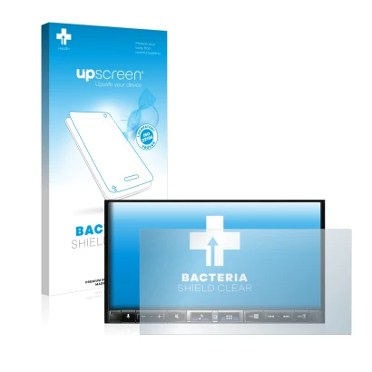 Face avant d’un emballage produit avec le logo de la marque upscreen. À côté, l’appareil Alpine iLX-705D est représenté avec l