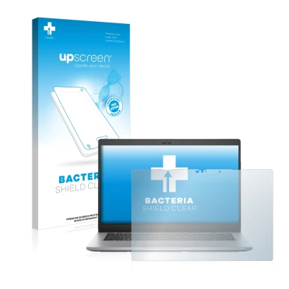 Face avant d’un emballage produit avec le logo de la marque upscreen. À côté, l’appareil Dell Latitude 5320 2-in-1 Touch est r