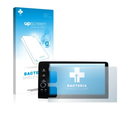 Face avant d’un emballage produit avec le logo de la marque upscreen. À côté, l’appareil Honda HR-V 2022 Navigationssystem est
