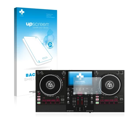 Face avant d’un emballage produit avec le logo de la marque upscreen. À côté, l’appareil Numark Mixstream Pro est représenté a