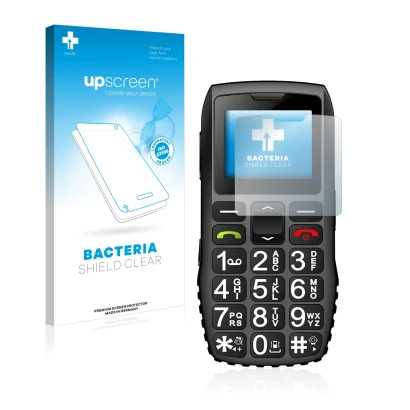 Face avant d’un emballage produit avec le logo de la marque upscreen. À côté, l’appareil artfone C1 Plus est représenté avec l