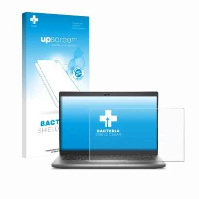 Face avant d’un emballage produit avec le logo de la marque upscreen. À côté, l’appareil Dell Latitude 5430 Non-Touch est repr