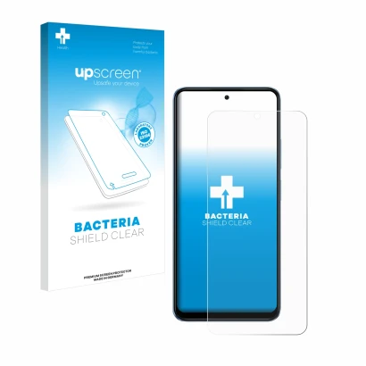 Face avant d’un emballage produit avec le logo de la marque upscreen. À côté, l’appareil Xiaomi Redmi Note 12 4G est représent