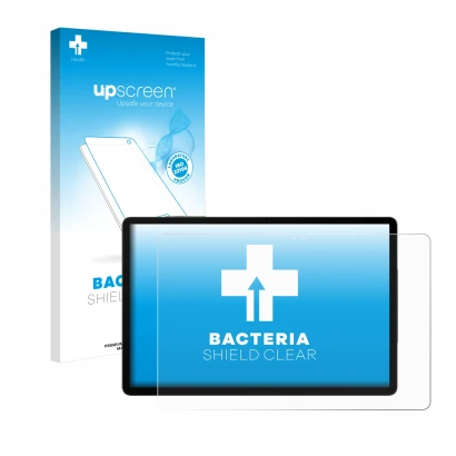 Face avant d’un emballage produit avec le logo de la marque upscreen. À côté, l’appareil Samsung Galaxy Tab S9 5G est représen