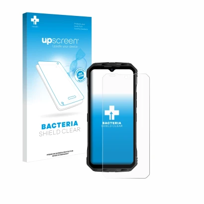 Face avant d’un emballage produit avec le logo de la marque upscreen. À côté, l’appareil Doogee V30 est représenté avec la pro