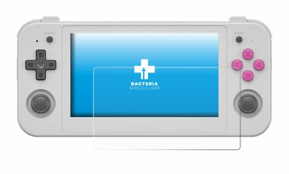 Image de l'appareil Anbernic RG505 avec une grande variété de protections d'écran.
