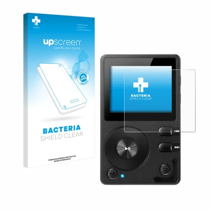 Face avant d’un emballage produit avec le logo de la marque upscreen. À côté, l’appareil Hifi Walker H2 est représenté avec la