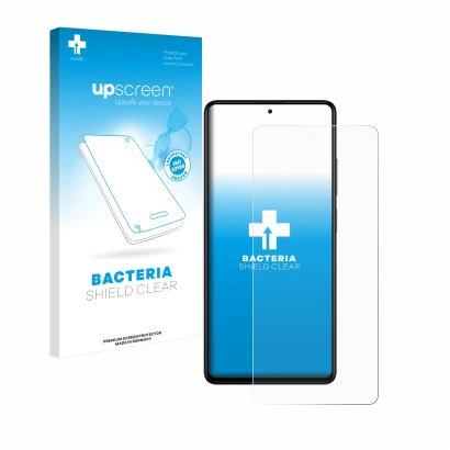 Face avant d’un emballage produit avec le logo de la marque upscreen. À côté, l’appareil Xiaomi Redmi Note 12 Pro+ est représe