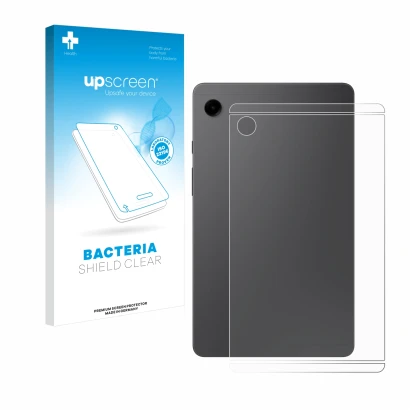 Face avant d’un emballage produit avec le logo de la marque upscreen. À côté, l’appareil Samsung Galaxy Tab A9 WiFi (Arrière) 