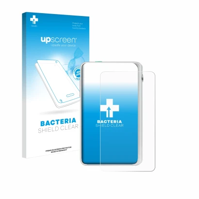 Face avant d’un emballage produit avec le logo de la marque upscreen. À côté, l’appareil Timekettle Fluentalk T1 Mini est repr