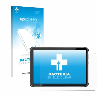 Face avant d’un emballage produit avec le logo de la marque upscreen. À côté, l’appareil Oukitel RT6 est représenté avec la pr