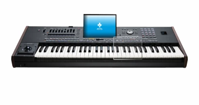 Image de l'appareil KORG Pa5X avec une grande variété de protections d'écran.