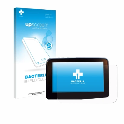 Face avant d’un emballage produit avec le logo de la marque upscreen. À côté, l’appareil Mazda 2 BJ 2024 est représenté avec l