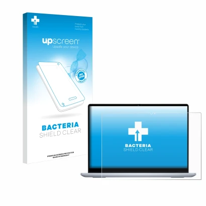 Face avant d’un emballage produit avec le logo de la marque upscreen. À côté, l’appareil Dell Inspiron 14 7445 2-in-1 est repr