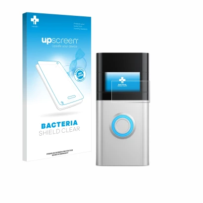 Face avant d’un emballage produit avec le logo de la marque upscreen. À côté, l’appareil Ring Video Doorbell 3 Plus est représ