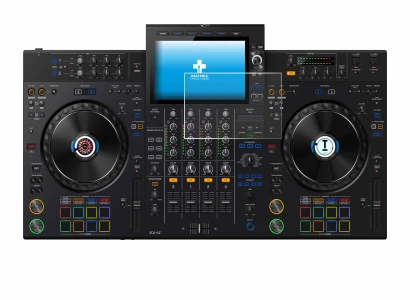 Image de l'appareil AlphaTheta XDJ-AZ avec une grande variété de protections d'écran.