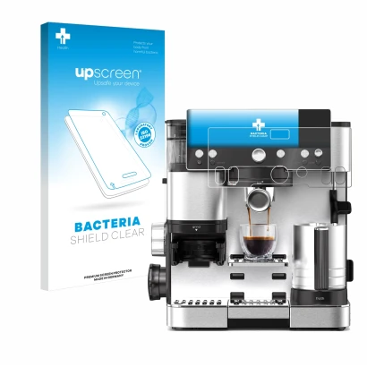 Face avant d’un emballage produit avec le logo de la marque upscreen. À côté, l’appareil Ninja Luxe Cafe Essential est représe