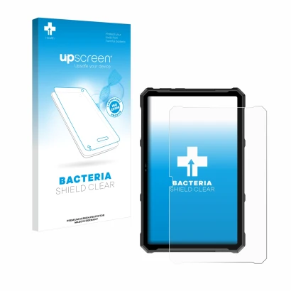 Face avant d’un emballage produit avec le logo de la marque upscreen. À côté, l’appareil Ulefone Armor Pad 4 Ultra est représe