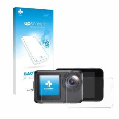 Face avant d’un emballage produit avec le logo de la marque upscreen. À côté, l’appareil Akaso Brave 7 LE est représenté avec 