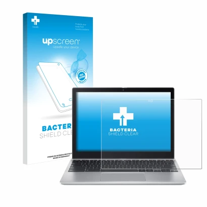 Face avant d’un emballage produit avec le logo de la marque upscreen. À côté, l’appareil Acer Chromebook Spin 312 est représen