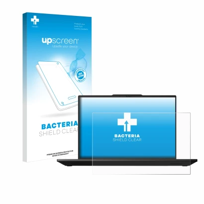 Face avant d’un emballage produit avec le logo de la marque upscreen. À côté, l’appareil Lenovo ThinkPad P14s Gen 5 14.5" est 