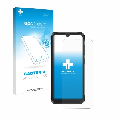 Face avant d’un emballage produit avec le logo de la marque upscreen. À côté, l’appareil Blackview BV6200 Plus est représenté 