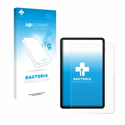 Face avant d’un emballage produit avec le logo de la marque upscreen. À côté, l’appareil Blackview MEGA 2 est représenté avec 