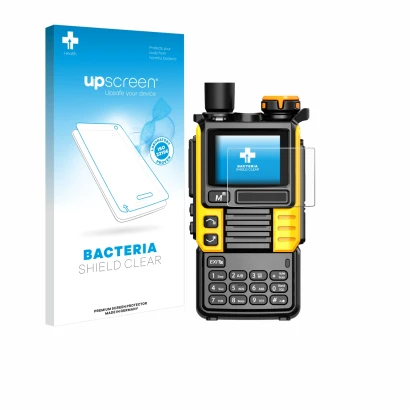 Face avant d’un emballage produit avec le logo de la marque upscreen. À côté, l’appareil Quansheng UV-K5 (99) est représenté a