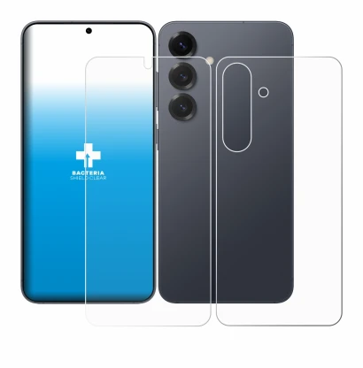 Image de l'appareil Samsung Galaxy S25 (Avant+Arrière) avec une grande variété de protections d'écran.