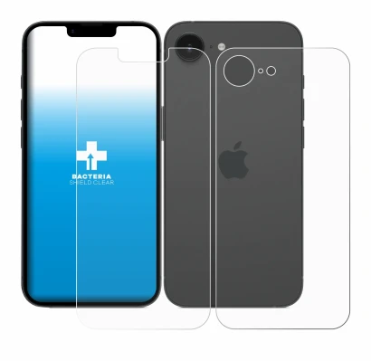 Image de l'appareil Apple iPhone 16e (Avant+Arrière) avec une grande variété de protections d'écran.