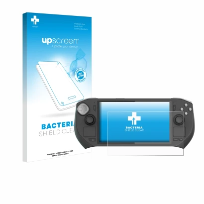 Face avant d’un emballage produit avec le logo de la marque upscreen. À côté, l’appareil Zotac Gaming Zone est représenté avec