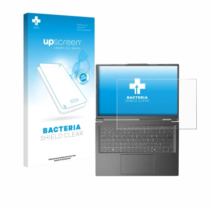 Face avant d’un emballage produit avec le logo de la marque upscreen. À côté, l’appareil Acer Aspire 14 AI est représenté avec
