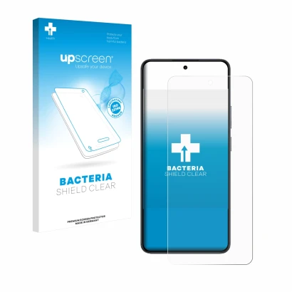Face avant d’un emballage produit avec le logo de la marque upscreen. À côté, l’appareil realme 14T est représenté avec la pro