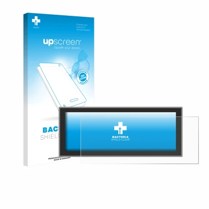Face avant d’un emballage produit avec le logo de la marque upscreen. À côté, l’appareil Peugeot Partner (2025) est représenté