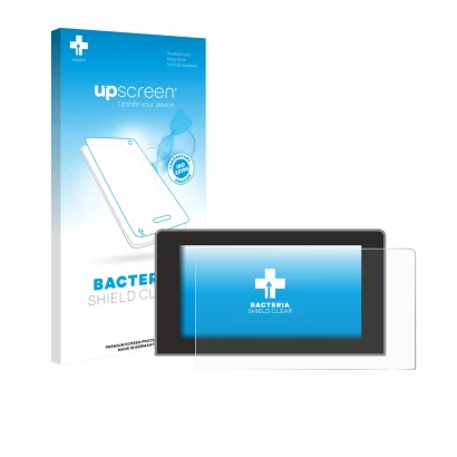 Face avant d’un emballage produit avec le logo de la marque upscreen. À côté, l’appareil Volkswagen Crafter 10" (2024-2025) es