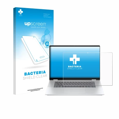 Face avant d’un emballage produit avec le logo de la marque upscreen. À côté, l’appareil HP OmniBook X Flip 16-aX est représen