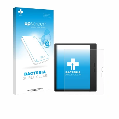 Face avant d’un emballage produit avec le logo de la marque upscreen. À côté, l’appareil Boox Go 7 est représenté avec la prot