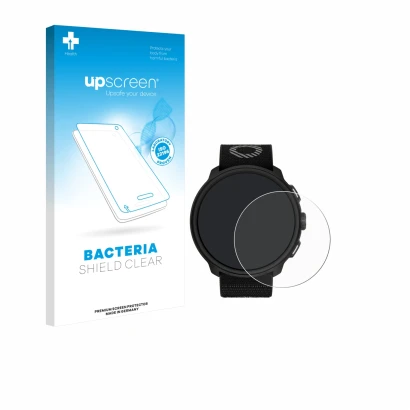 Face avant d’un emballage produit avec le logo de la marque upscreen. À côté, l’appareil Suunto Run est représenté avec la pro