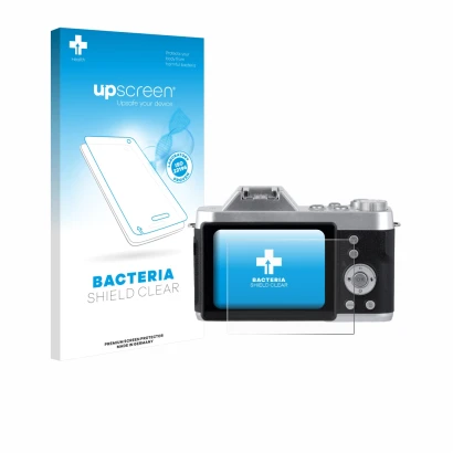Face avant d’un emballage produit avec le logo de la marque upscreen. À côté, l’appareil Rollei Powerflex 10x Retro est représ