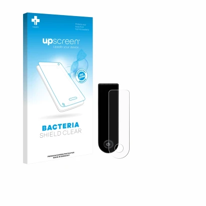 Face avant d’un emballage produit avec le logo de la marque upscreen. À côté, l’appareil Xiaomi Electric Scooter 5 Max est rep