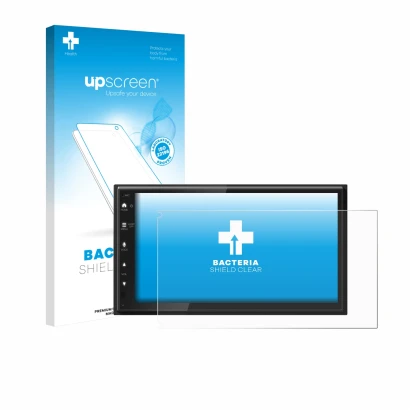 Face avant d’un emballage produit avec le logo de la marque upscreen. À côté, l’appareil Kenwood DMX6523DABS est représenté av