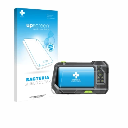 Face avant d’un emballage produit avec le logo de la marque upscreen. À côté, l’appareil Teslong NTS500 est représenté avec la