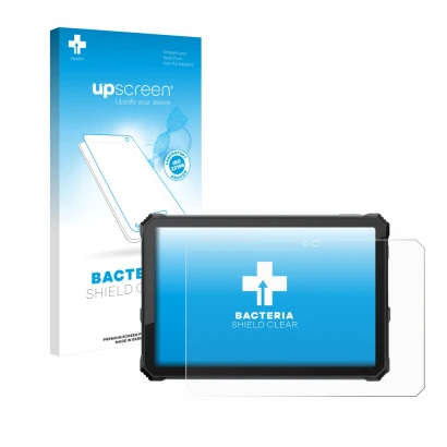 Face avant d’un emballage produit avec le logo de la marque upscreen. À côté, l’appareil Blackview Active 12 Pro est représent