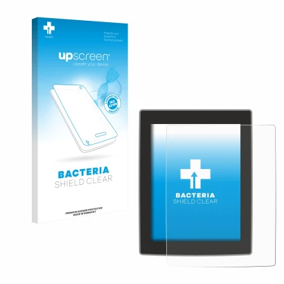 Face avant d’un emballage produit avec le logo de la marque upscreen. À côté, l’appareil Volvo XC90 11.2" est représenté avec 