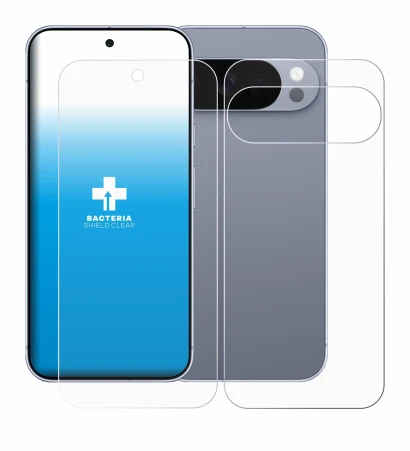 Image de l'appareil Google Pixel 10 Pro (Avant+Arrière) avec une grande variété de protections d'écran.