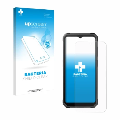 Face avant d’un emballage produit avec le logo de la marque upscreen. À côté, l’appareil Blackview BV4800 SE est représenté av