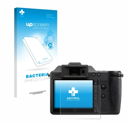 Face avant d’un emballage produit avec le logo de la marque upscreen. À côté, l’appareil Hasselblad X2D II 100C est représenté